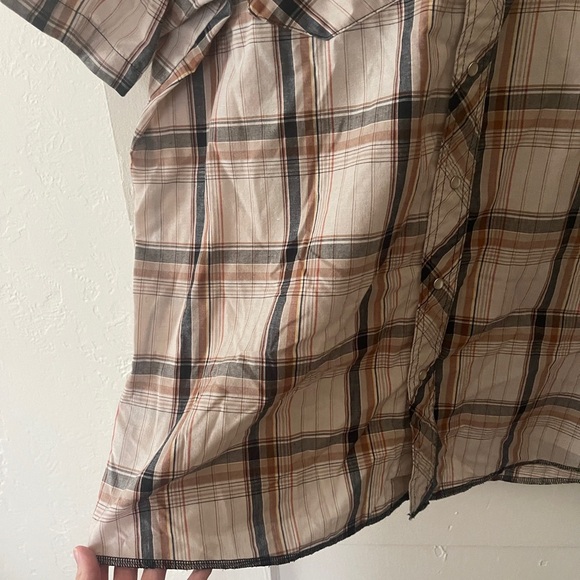 Vintage Wrangler Men's Plaid Short Sleeve Pearl snap Shirt - Orange 2XL tall - Picture 3 of 8